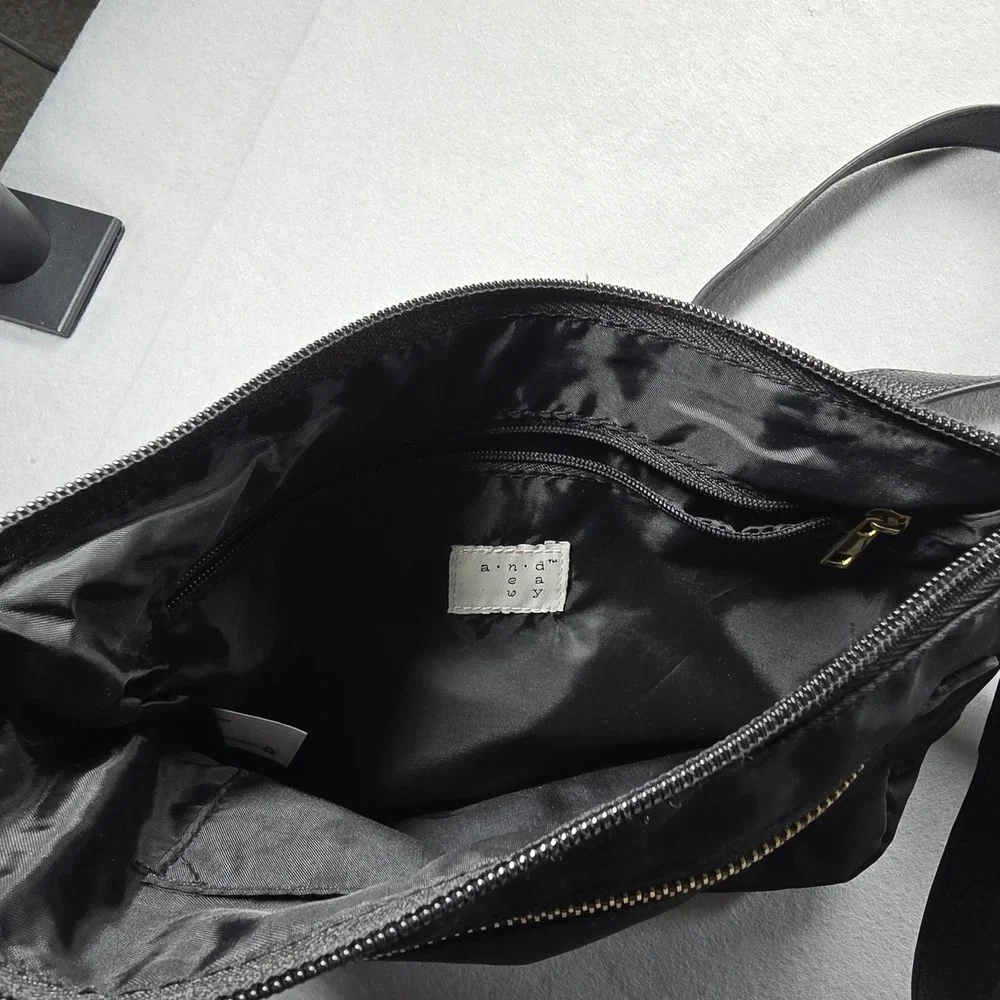 A New Day Black Nylon Crossbody Bag Gold Hardware Adjustable Strap Zip Pocket